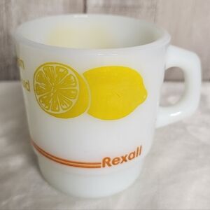 Fire King Rexall Hot Lemon Coffee Mug. Milk Glass.